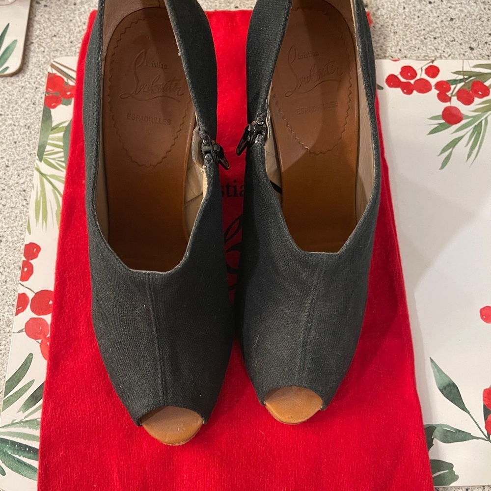 Christian Louboutin Black Peep-Toe Espadrilles